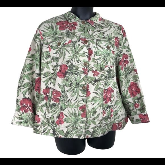 CHARTER CLUB Floral Linen Jacket - Picture 1 of 4